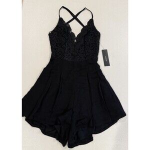 NEW Lulus Lace Romper Womens XXS Black Chemise Open Back Romantic Whimsigoth